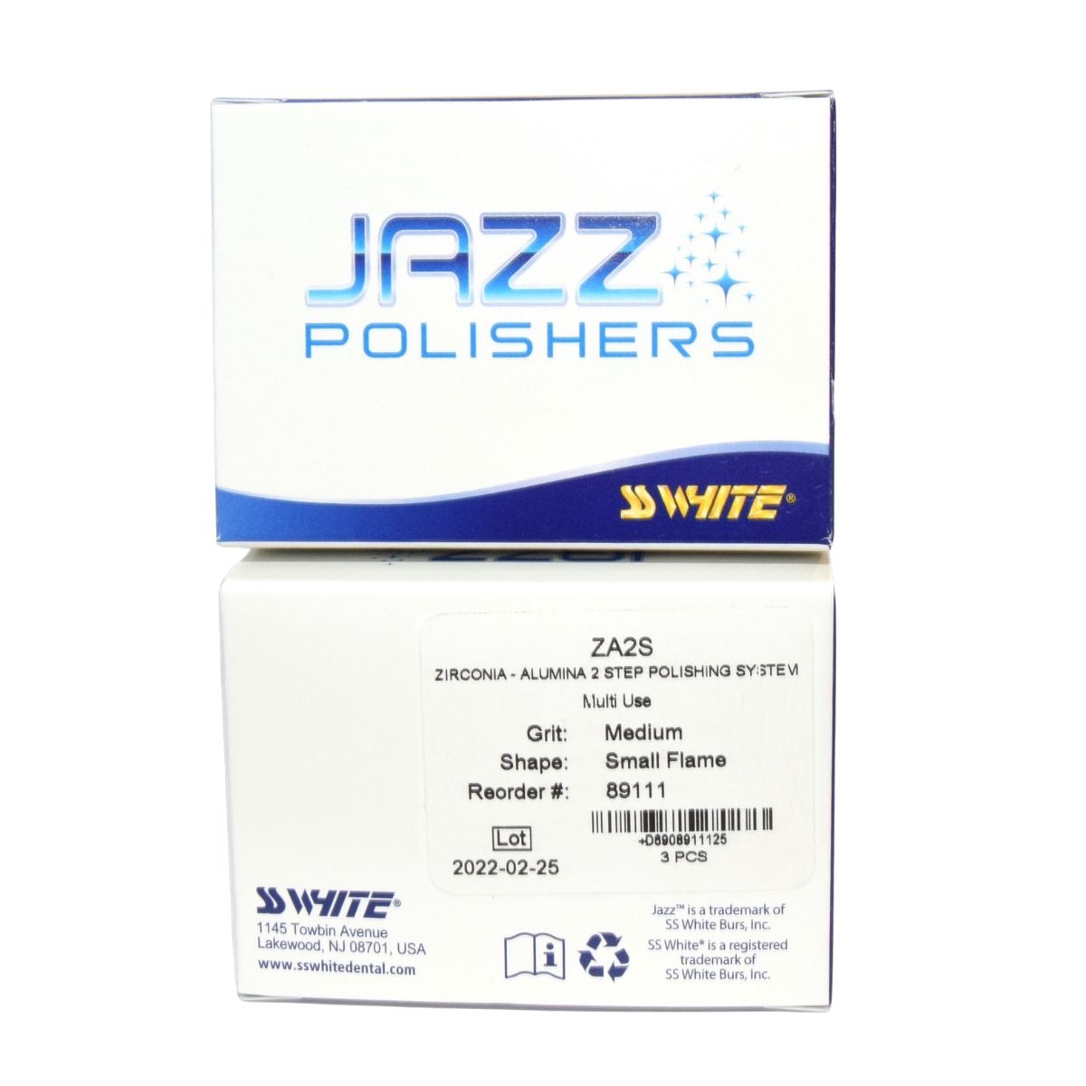 JAZZ RA ZIRCONIA/ALUMINA POLISHER 2 STEP ZA2S MEDIUM SMALL FLAME  - 3 PACK