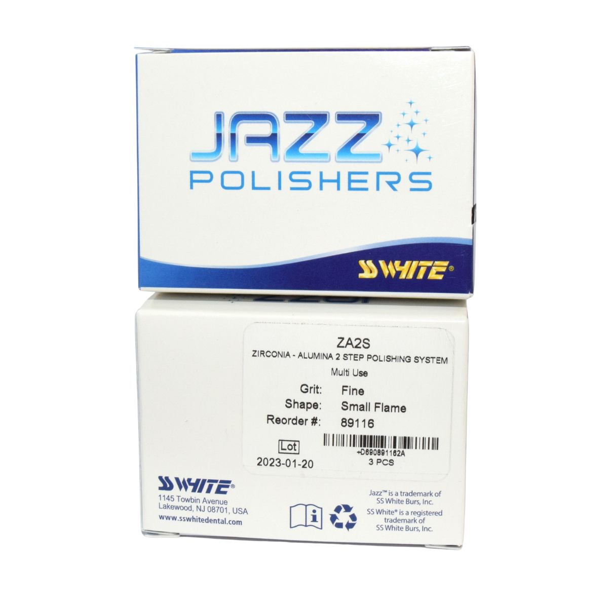 JAZZ RA ZIRCONIA/ALUMINA POLISHER 2 STEP ZA2S FINE SMALL FLAME- 3 PACK