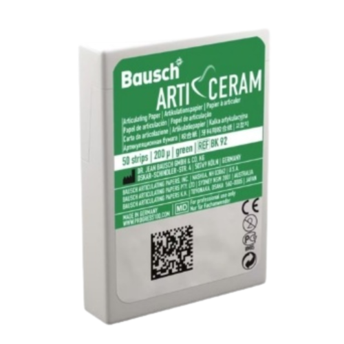 Bausch, Arti-Ceram Articulating Paper with progressive color transfer 200 μ, Plastic-dispenser, 50 strips, green